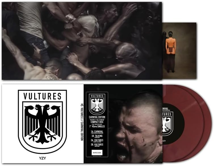 Maroon vinyl records with Vultures Carnival Edition cover art and tracklist packaging.