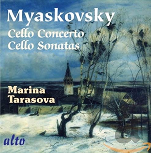 CD cover for Myaskovsky cello concerto with winter landscape painting.