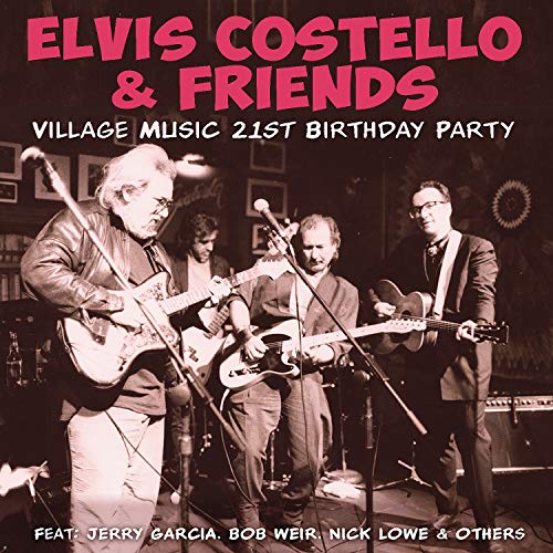 CD cover: Elvis Costello & Friends performing live with guitars.