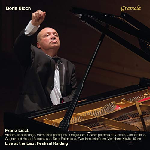 Pianist Boris Bloch at a grand piano, album cover for Liszt: Live at Raiding.