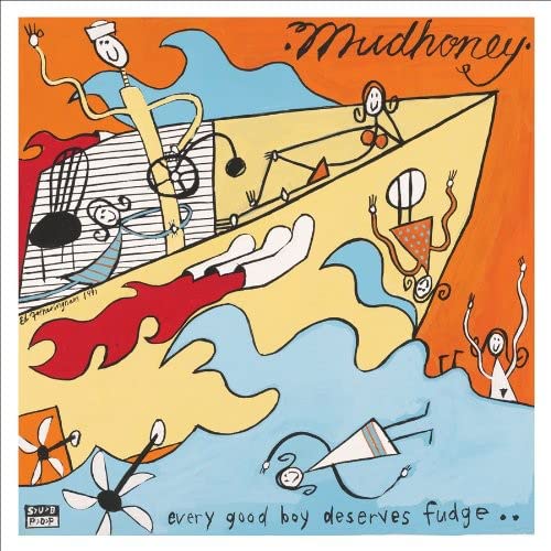 Mudhoney album cover: abstract orange and blue illustration with stick figures.