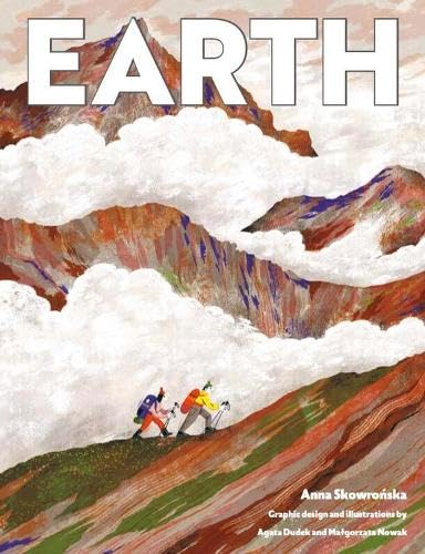 Book cover titled EARTH featuring two hikers climbing colorful mountains amidst white clouds.