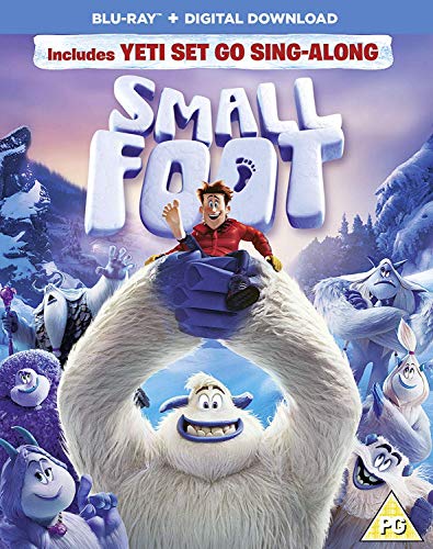 Smallfoot" Blu-ray cover featuring a human riding a large, smiling Yeti.