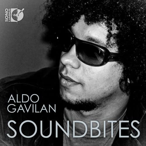 Black and white portrait of Aldo Gavilan with sunglasses, CD cover.