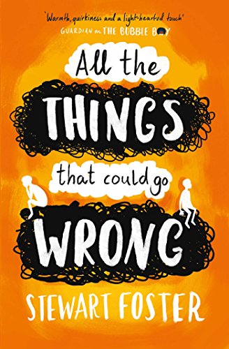 Book cover with orange background, black scribbled text, and two small white silhouettes.