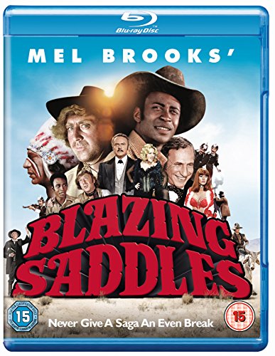 “Blazing Saddles” Blu-ray cover with Mel Brooks and a group portrait.