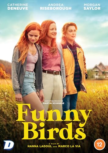 DVD cover for "Funny Birds" featuring three red-haired women in a field.