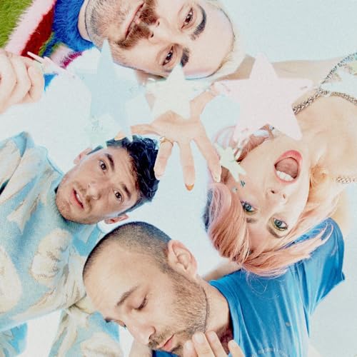 Charly Bliss band members looking at the camera, holding star shapes.