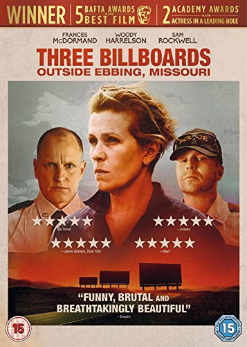 DVD cover for "Three Billboards Outside Ebbing Missouri" featuring Frances McDormand.