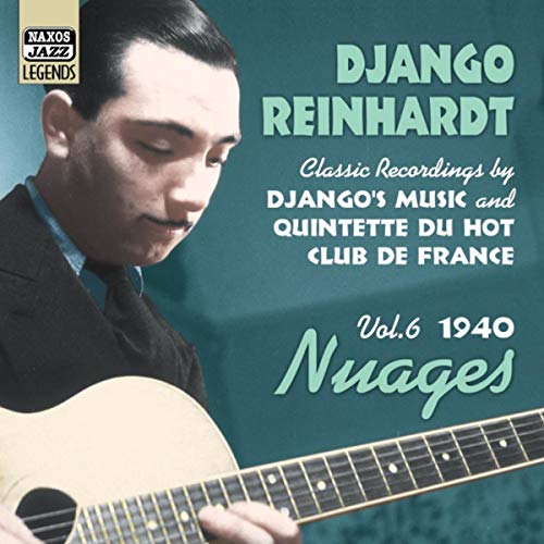 Django Reinhardt portrait with guitar, album cover for “Nuages” CD.