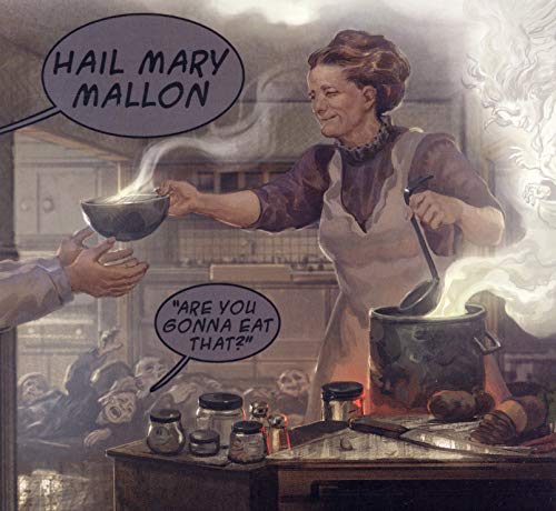 Illustration of a woman with a pot, offering food to a hand.