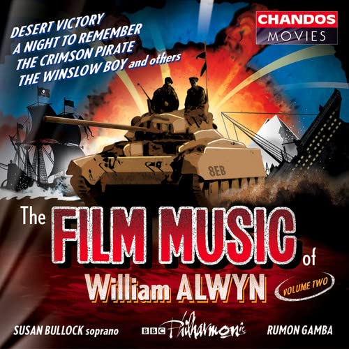 CD cover for William Alwyn’s film music, featuring war and naval scenes.