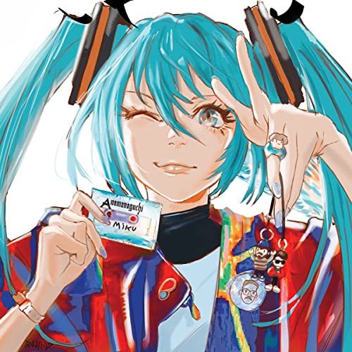 Anime-style illustration of a teal-haired girl winking and holding a record.