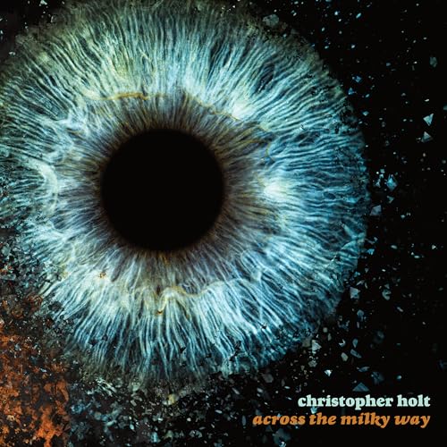 Close-up of a blue eye with a starry background and album title.