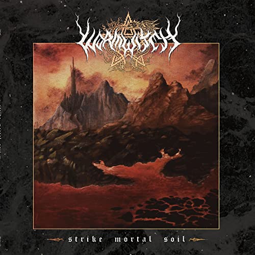CD cover for Wormwitch’s “Strike Mortal Soil” featuring a dark, mountainous landscape.