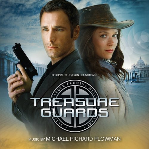 CD cover for “Treasure Guards” soundtrack featuring two actors and a cityscape.