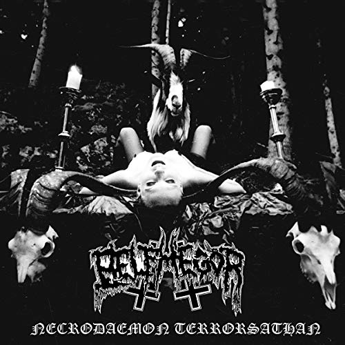 Black and white album cover with a demonic figure, goat, and skulls.