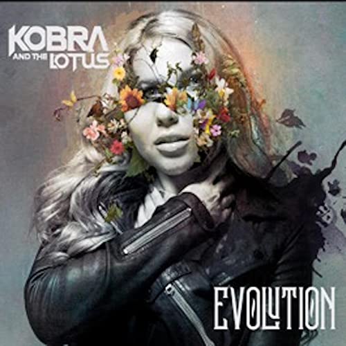 Woman with flowers obscuring face, album cover for Kobra and the Lotus.