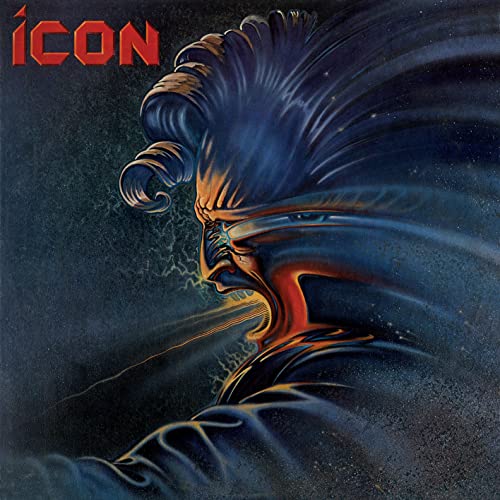 Album cover for “Icon” featuring a painted profile of a man with fiery hair.