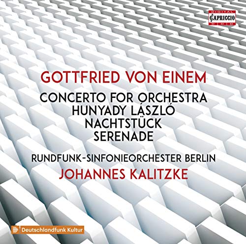 CD cover for Gottfried von Einem’s Concerto for Orchestra, white geometric design.