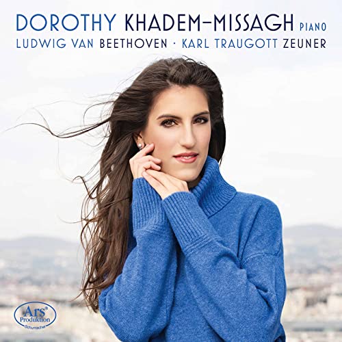 CD cover featuring pianist Dorothy Khadem-Missagh in a blue sweater.