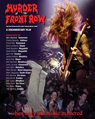 Blu-ray cover for "Murder In The Front Row" metal documentary, guitarist performing.