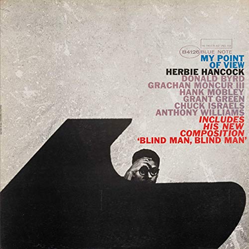 Album cover for Herbie Hancock’s “My Point Of View” featuring a piano.