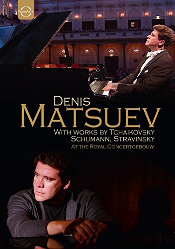 Pianist Denis Matsuev performing at a concert hall, DVD cover art.