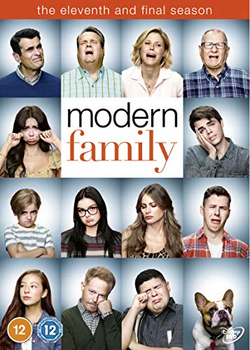 DVD cover of Modern Family Season 11 featuring a grid of distressed cast members.