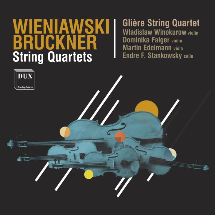 CD cover for Glière, Wienawski & Bruckner string quartets with violin illustration.