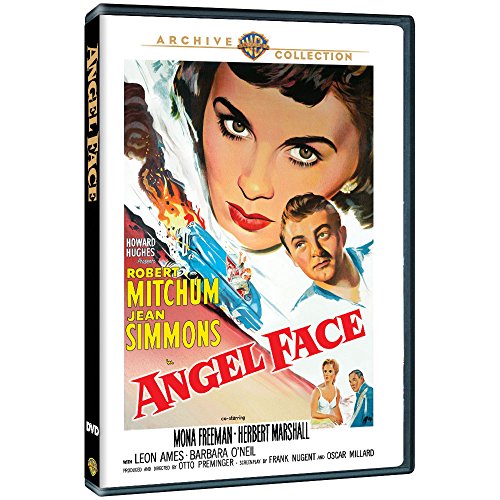 DVD cover for film noir "Angel Face" featuring Jean Simmons and Robert Mitchum.