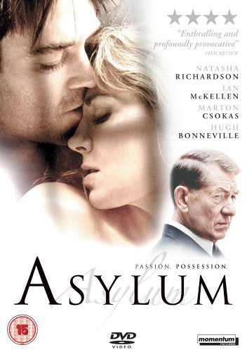 DVD cover for "Asylum" featuring two faces in close proximity and a man’s portrait.