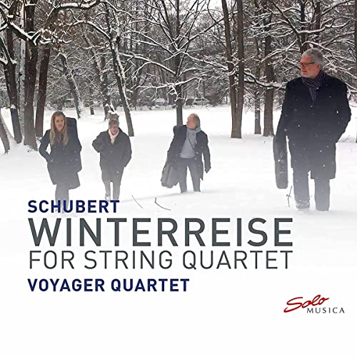 CD cover: people walking in snowy woods, text “Schubert Winterreise”.