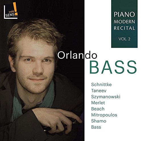 CD cover featuring pianist Orlando Bass, composers listed, and modern recital details.