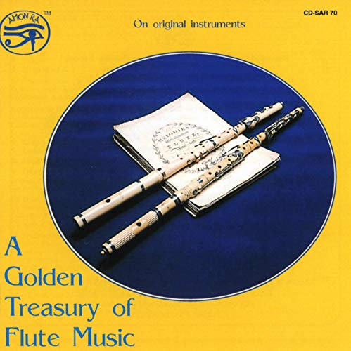 CD cover with flutes and sheet music on a blue and yellow background.