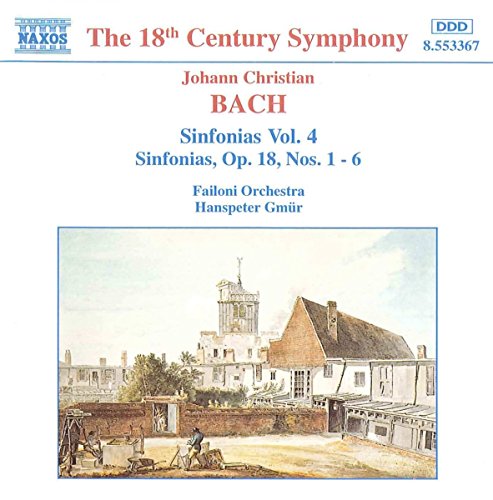 CD cover for J.C. Bach’s Sinfonias, Vol. 4, with a building illustration.