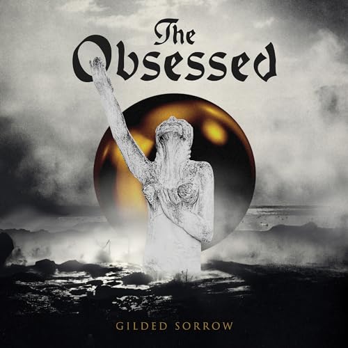 CD cover for "The Obsessed - Gilded Sorrow" with statue and dark clouds.
