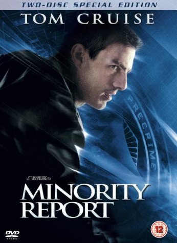 “Minority Report” DVD cover featuring Tom Cruise in a futuristic setting.