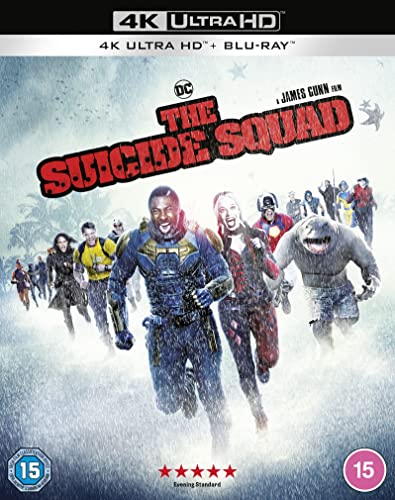 The Suicide Squad Blu-ray cover featuring a group of characters running.