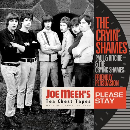 Black and white photo of a 1960s band, album cover for "Please Stay.