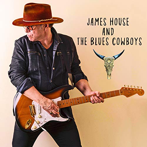 James House playing a sunburst electric guitar, album cover art.