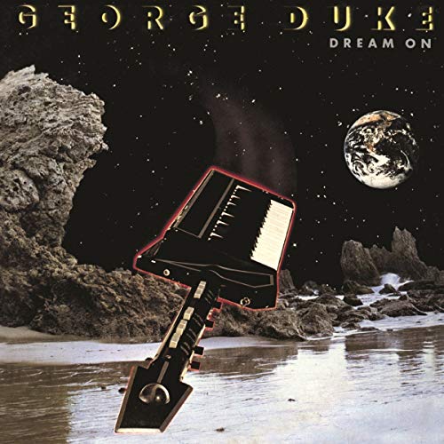 CD cover for George Duke’s “Dream On” featuring a guitar-keyboard hybrid.