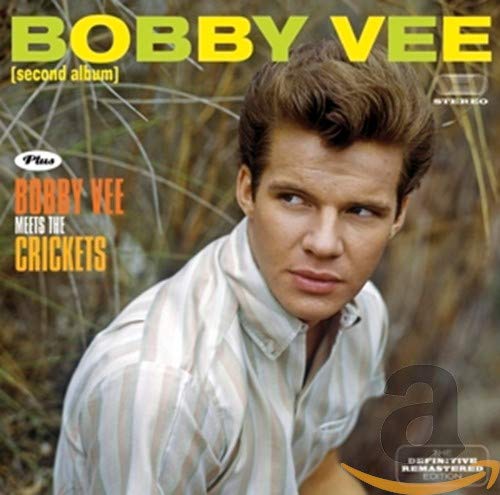 Portrait of Bobby Vee in a striped shirt with album text overlay.