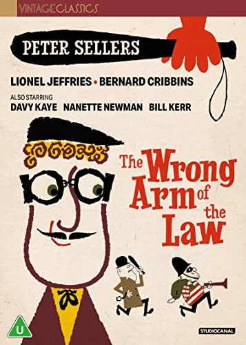 DVD cover for "The Wrong Arm of the Law" with cartoon illustration.