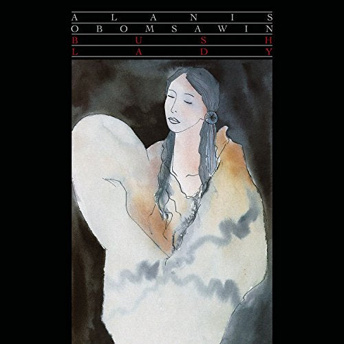 Watercolor portrait of a woman with long dark hair, album cover.
