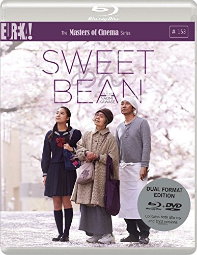 “Sweet Bean” Blu-ray cover featuring three people and cherry blossoms.