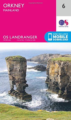 Ordnance Survey Landranger map cover for Orkney Mainland featuring a coastal sea stack.