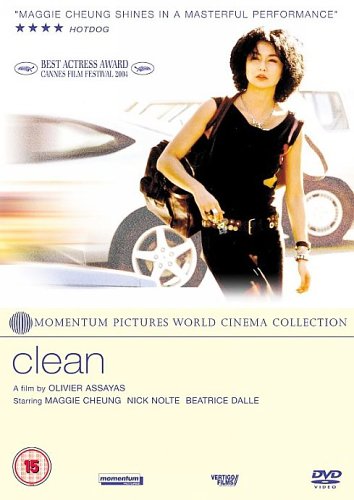 DVD cover for “Clean” featuring a woman with a dog and blurred car.