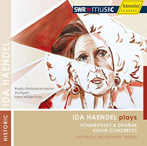 CD cover: portrait of violinist Ida Haendel with abstract red shapes.