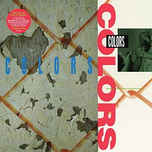 Colors" soundtrack album cover on silver vinyl with graffiti-style design.